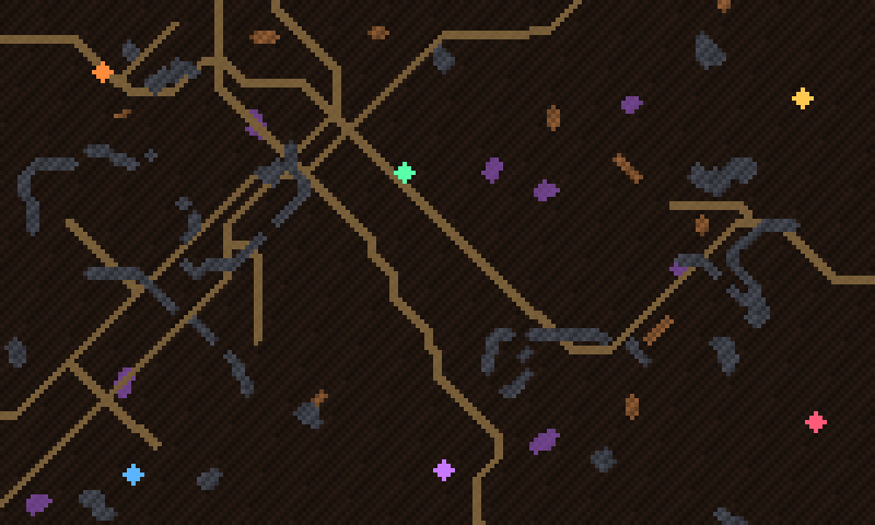 Root Highways map: long amber roots crossing the map